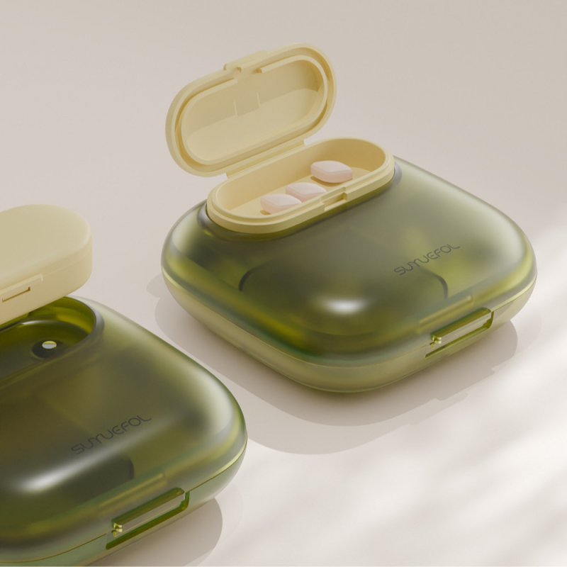 Kutija za tablete H003 – prijenosni organizator od ABS+silikona, srednji kapacitet, jednobojna boja, moderan minimalistički stil, tisak logotipa