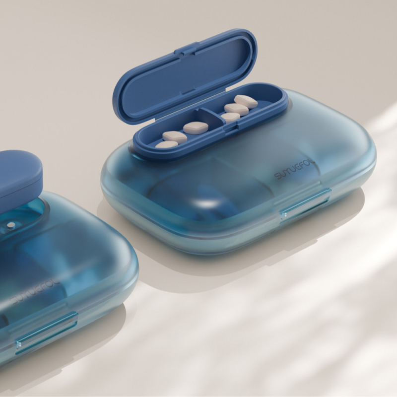 Kutija za tablete H003 – prijenosni organizator od ABS+silikona, srednji kapacitet, jednobojna boja, moderan minimalistički stil, tisak logotipa