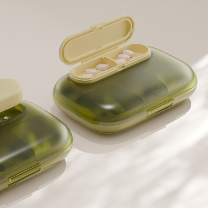 Kutija za tablete H003 – prijenosni organizator od ABS+silikona, srednji kapacitet, jednobojna boja, moderan minimalistički stil, tisak logotipa