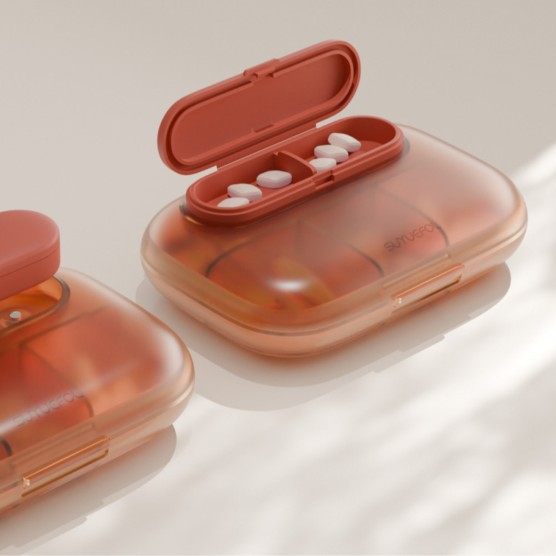 Kutija za tablete H003 – prijenosni organizator od ABS+silikona, srednji kapacitet, jednobojna boja, moderan minimalistički stil, tisak logotipa