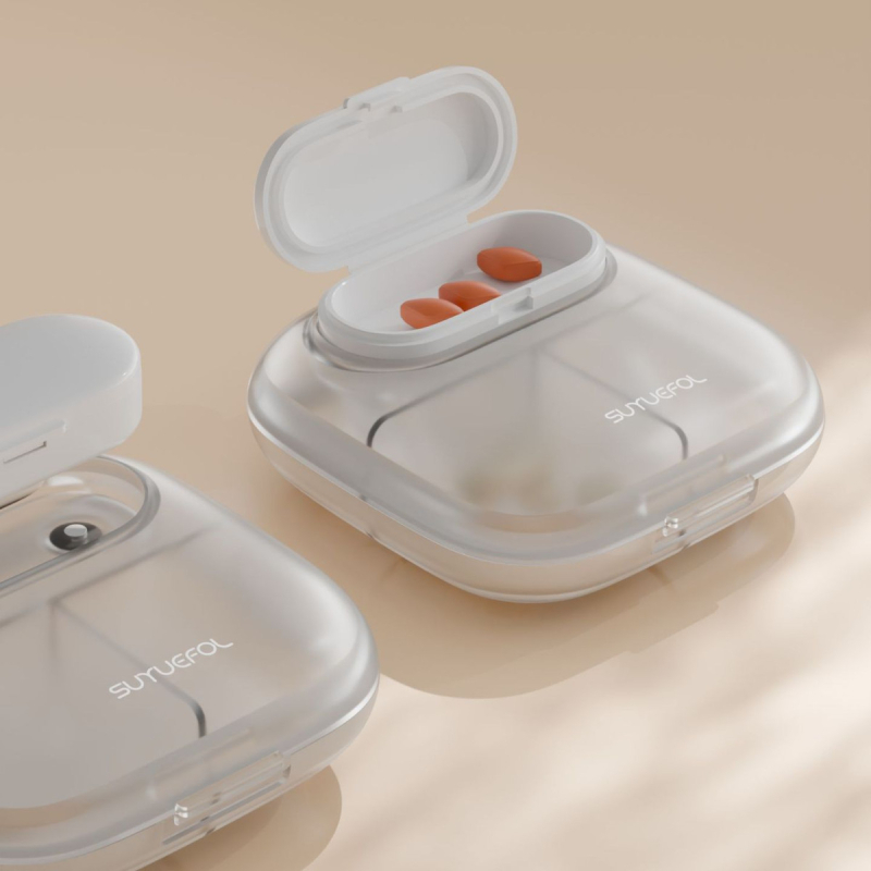 Kutija za tablete H003 – prijenosni organizator od ABS+silikona, srednji kapacitet, jednobojna boja, moderan minimalistički stil, tisak logotipa