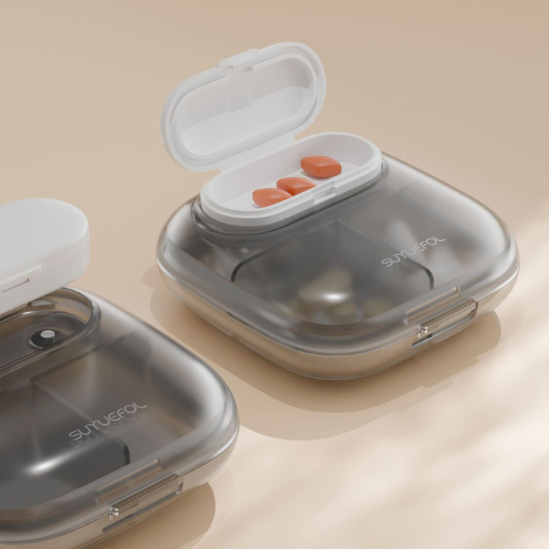 Kutija za tablete H003 – prijenosni organizator od ABS+silikona, srednji kapacitet, jednobojna boja, moderan minimalistički stil, tisak logotipa