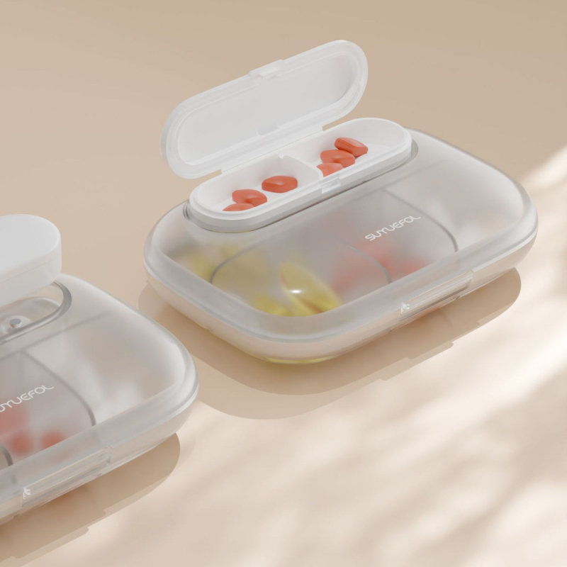 Kutija za tablete H003 – prijenosni organizator od ABS+silikona, srednji kapacitet, jednobojna boja, moderan minimalistički stil, tisak logotipa