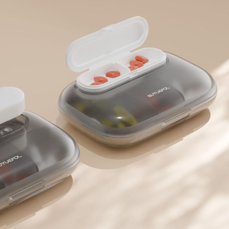 Kutija za tablete H003 – prijenosni organizator od ABS+silikona, srednji kapacitet, jednobojna boja, moderan minimalistički stil, tisak logotipa