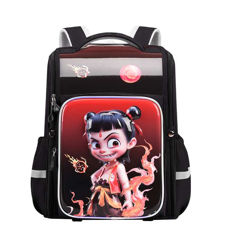 Rucsac școlar pentru elevi din ciclul primar – unisex, material impermeabil, reducerea încărcăturii și protecția coloanei, imprimeu Nezha