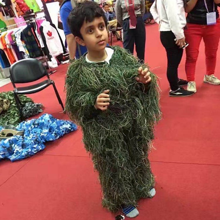 Унисекс външен камуфлажен ghillie костюм с 3D листна шарка, полиестерна материя, дишащ и износоустойчив, за къмпинг, риболов и лов