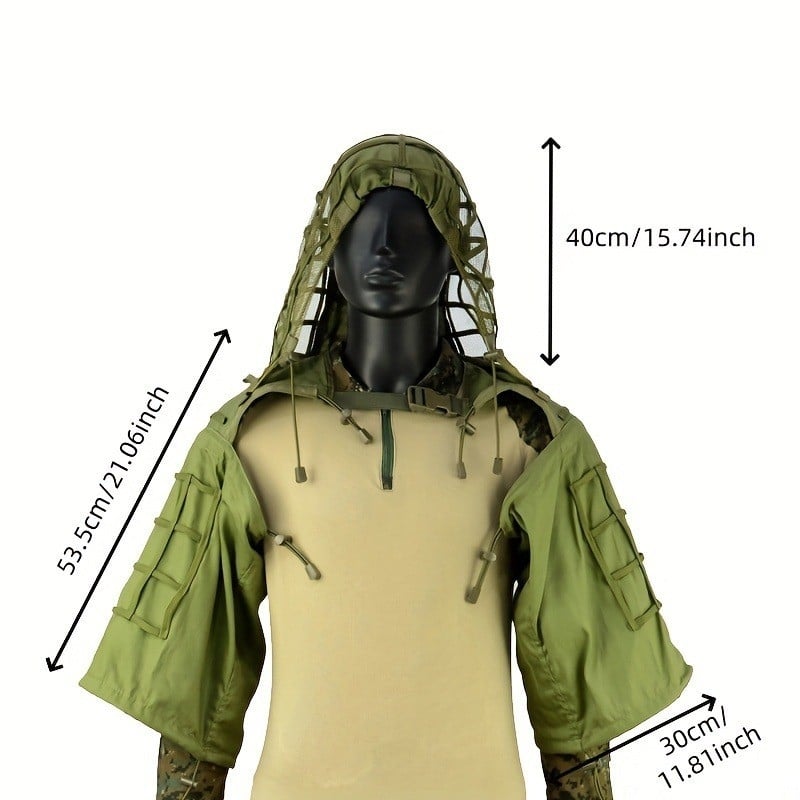 Унисекс външен камуфлажен ghillie костюм с 3D листна шарка, полиестерна материя, дишащ и износоустойчив, за къмпинг, риболов и лов