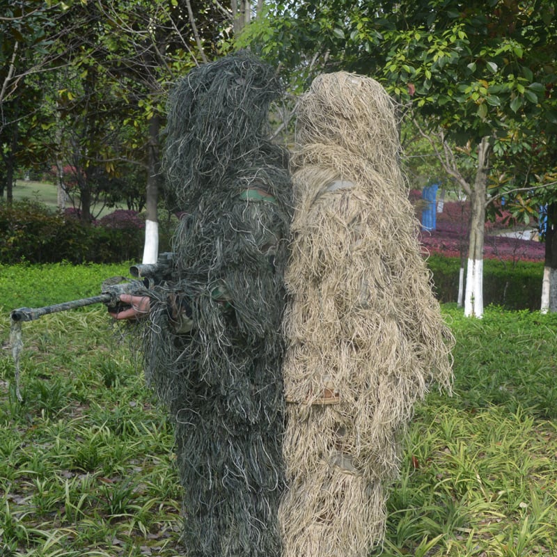 Унисекс външен камуфлажен ghillie костюм с 3D листна шарка, полиестерна материя, дишащ и износоустойчив, за къмпинг, риболов и лов