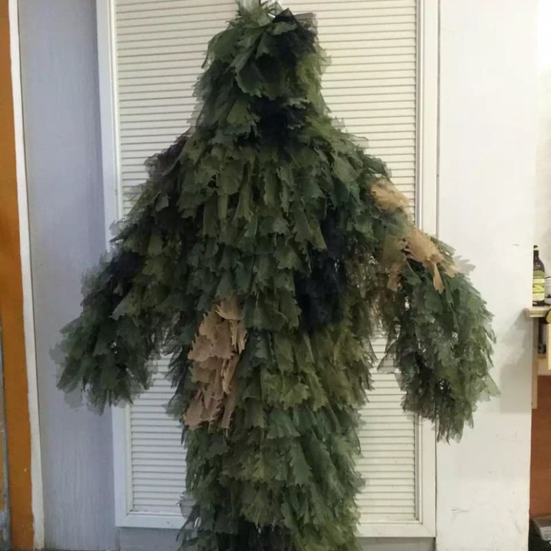 Унисекс външен камуфлажен ghillie костюм с 3D листна шарка, полиестерна материя, дишащ и износоустойчив, за къмпинг, риболов и лов