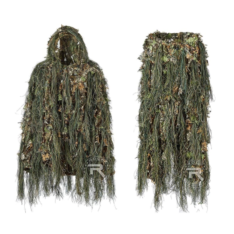 Унисекс външен камуфлажен ghillie костюм с 3D листна шарка, полиестерна материя, дишащ и износоустойчив, за къмпинг, риболов и лов