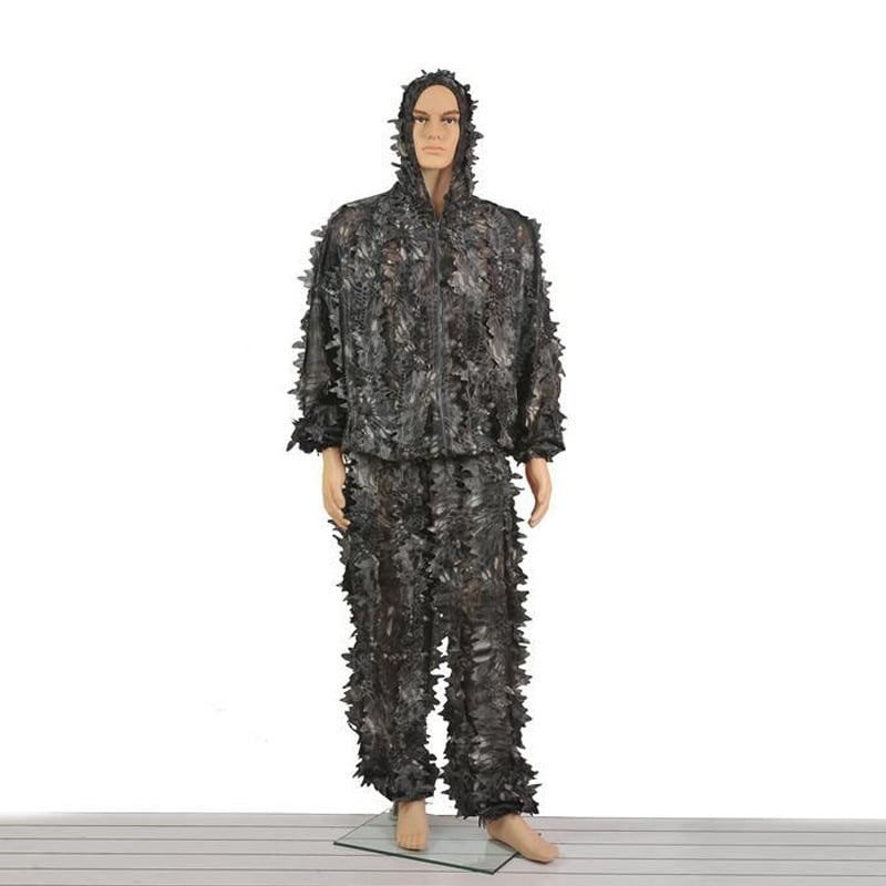 Унисекс външен камуфлажен ghillie костюм с 3D листна шарка, полиестерна материя, дишащ и износоустойчив, за къмпинг, риболов и лов