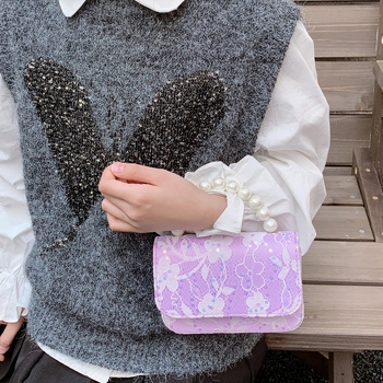 Geantă de copii crossbody cu flori și perle (Fete, Grădiniță, Fibre sintetice, Căptușeală: Piele sintetică, Model: Flori)