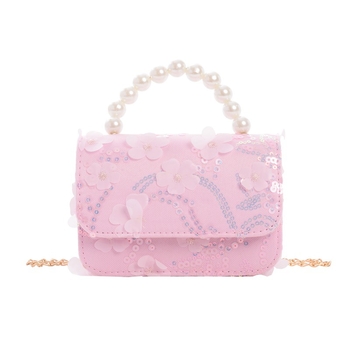 Geantă de copii crossbody cu flori și perle (Fete, Grădiniță, Fibre sintetice, Căptușeală: Piele sintetică, Model: Flori)