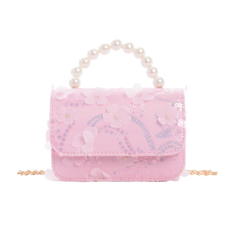 Geantă de copii crossbody cu flori și perle (Fete, Grădiniță, Fibre sintetice, Căptușeală: Piele sintetică, Model: Flori)