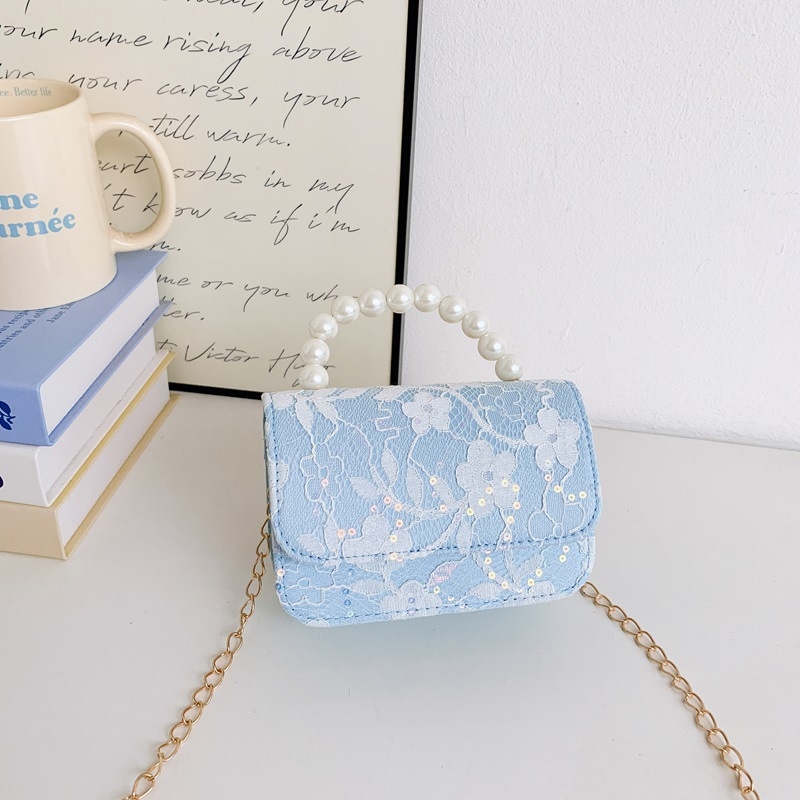 Geantă de copii crossbody cu flori și perle (Fete, Grădiniță, Fibre sintetice, Căptușeală: Piele sintetică, Model: Flori)