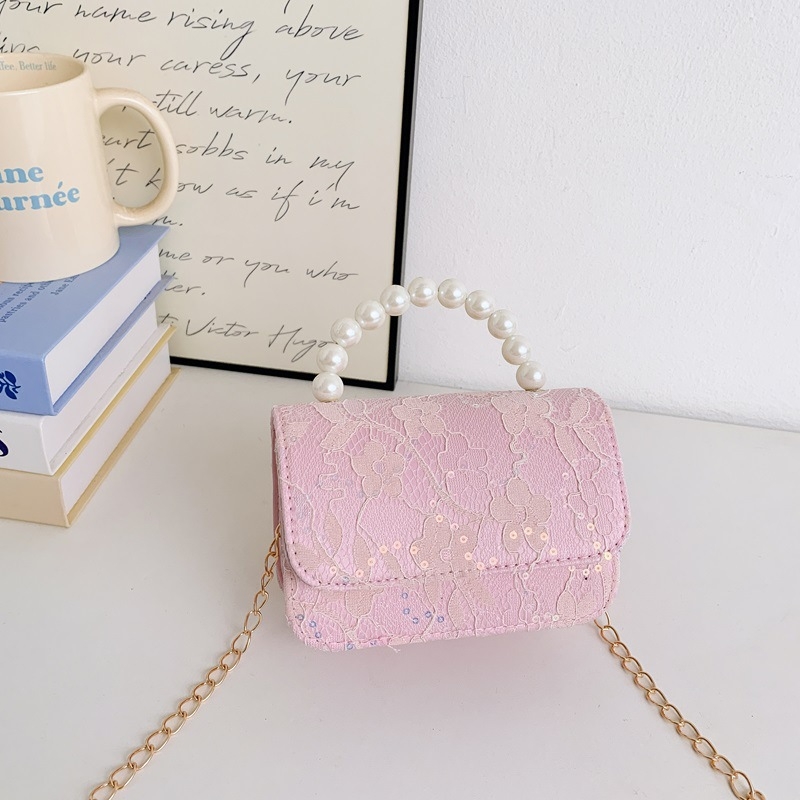 Geantă de copii crossbody cu flori și perle (Fete, Grădiniță, Fibre sintetice, Căptușeală: Piele sintetică, Model: Flori)