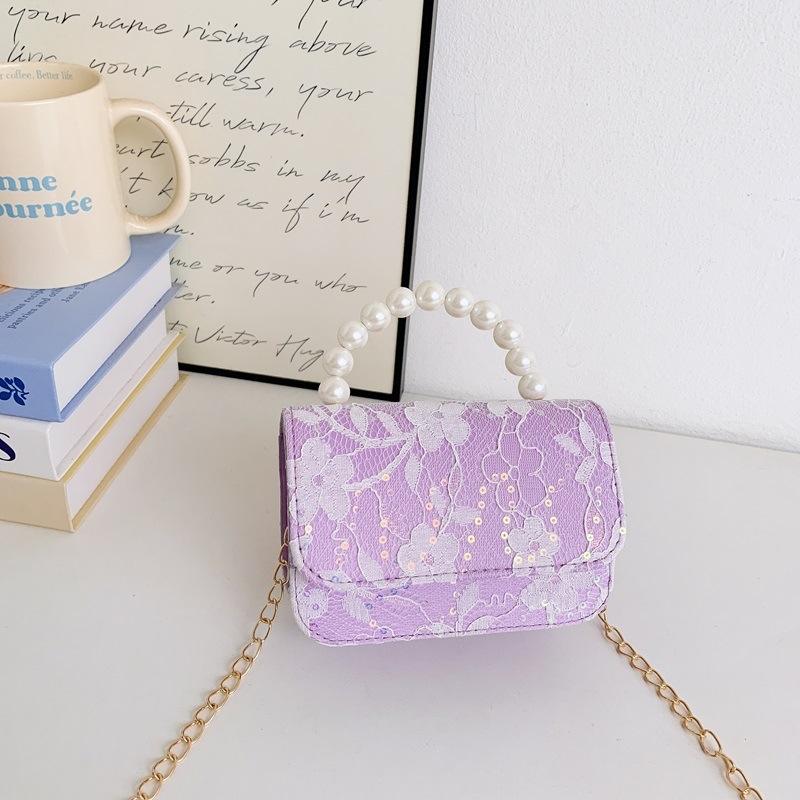 Geantă de copii crossbody cu flori și perle (Fete, Grădiniță, Fibre sintetice, Căptușeală: Piele sintetică, Model: Flori)