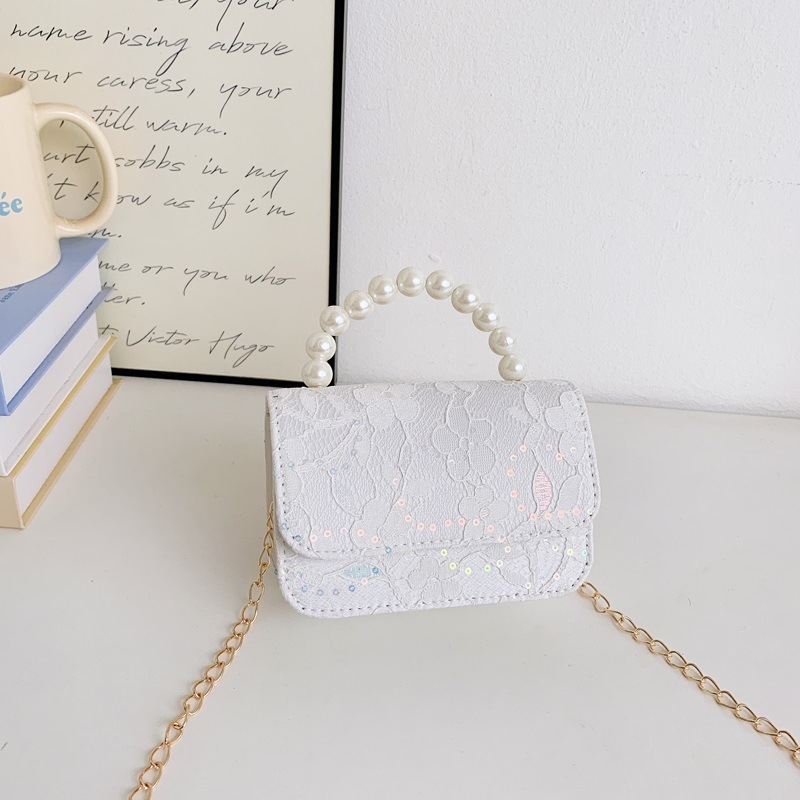 Geantă de copii crossbody cu flori și perle (Fete, Grădiniță, Fibre sintetice, Căptușeală: Piele sintetică, Model: Flori)