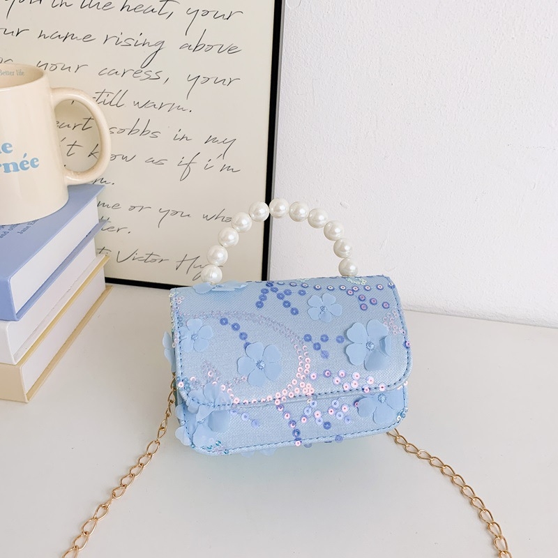 Geantă de copii crossbody cu flori și perle (Fete, Grădiniță, Fibre sintetice, Căptușeală: Piele sintetică, Model: Flori)