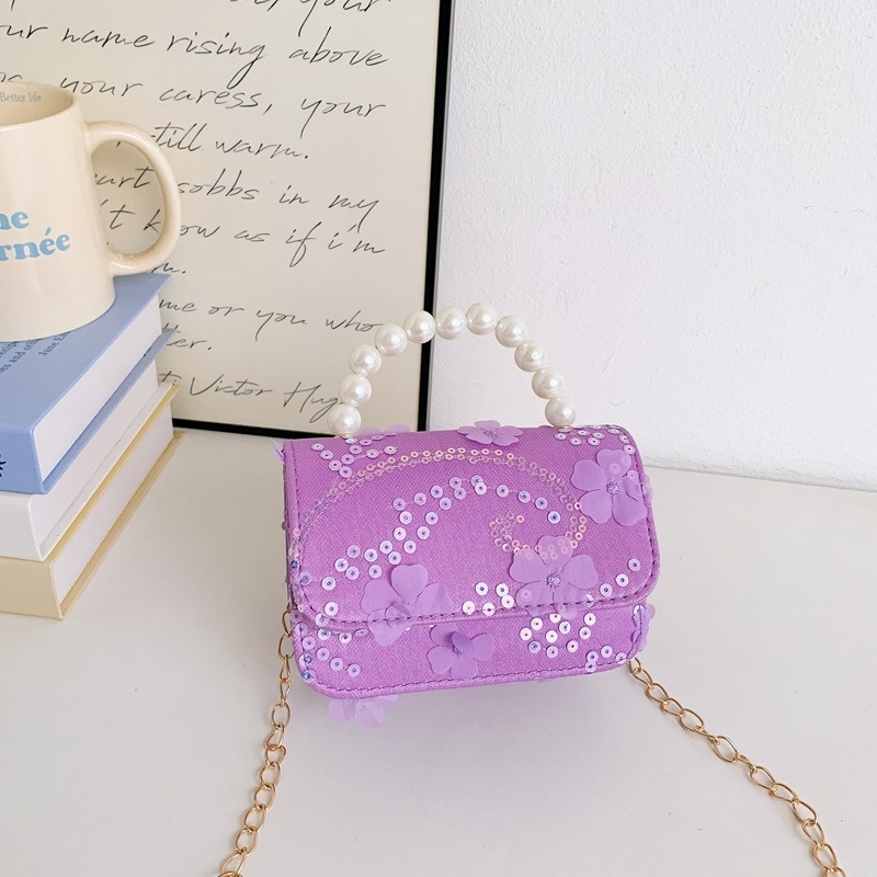 Geantă de copii crossbody cu flori și perle (Fete, Grădiniță, Fibre sintetice, Căptușeală: Piele sintetică, Model: Flori)