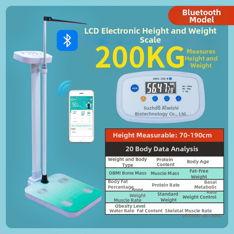 Výška a hmotnosť All-in-One váha pre dospelých a deti, model RTZ001, tlačidkové ovládanie, inteligentná váha