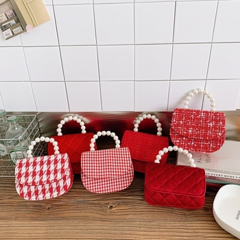Dječja crossbody torba s perlama na ručki i motivom omotnice, proljeće 2025 izdanje, otporna na habanje, podstava od poliestera, za djevojčice (predškolska dob)