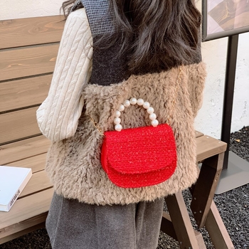 Dječja crossbody torba s perlama na ručki i motivom omotnice, proljeće 2025 izdanje, otporna na habanje, podstava od poliestera, za djevojčice (predškolska dob)