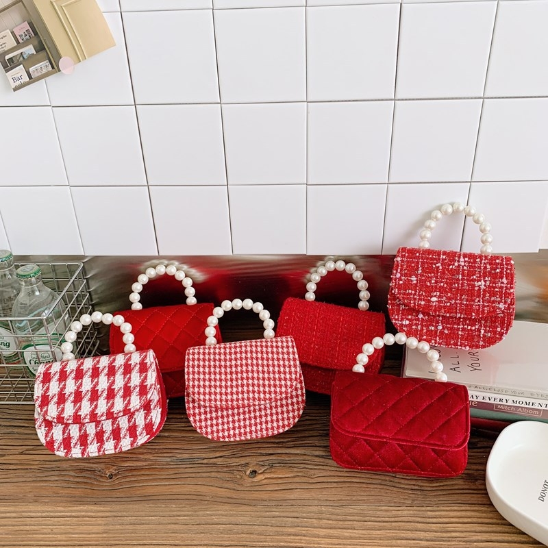 Dječja crossbody torba s perlama na ručki i motivom omotnice, proljeće 2025 izdanje, otporna na habanje, podstava od poliestera, za djevojčice (predškolska dob)