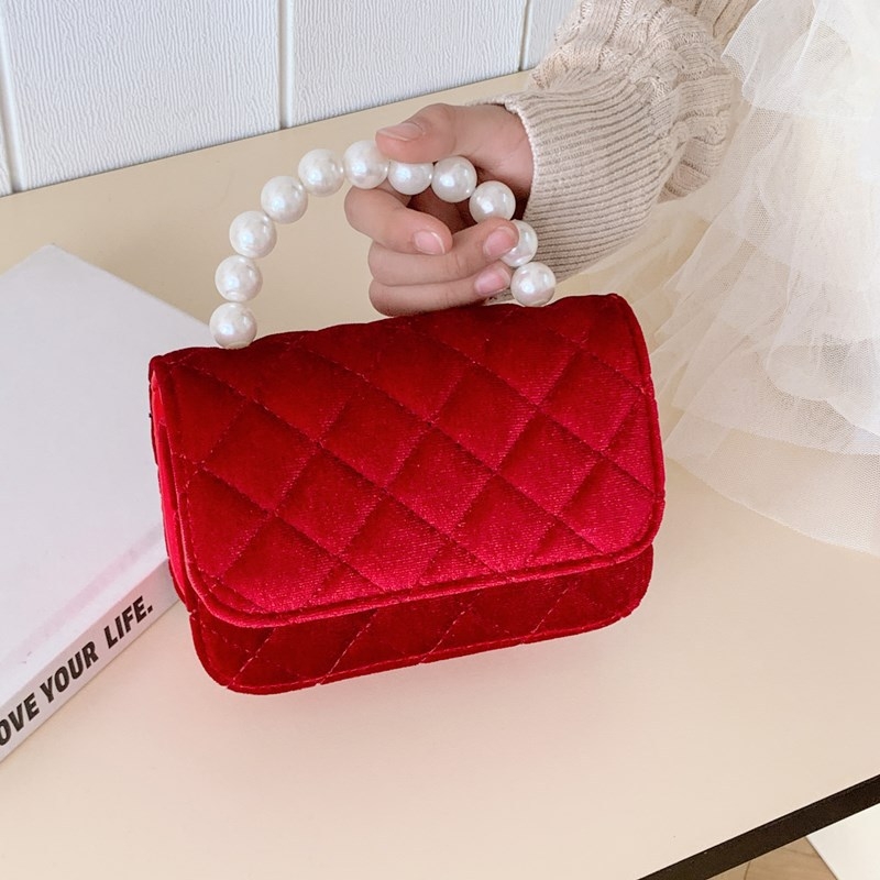Dječja crossbody torba s perlama na ručki i motivom omotnice, proljeće 2025 izdanje, otporna na habanje, podstava od poliestera, za djevojčice (predškolska dob)