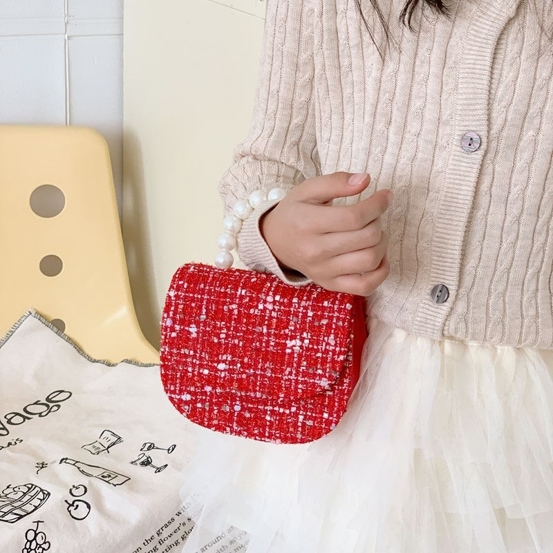 Dječja crossbody torba s perlama na ručki i motivom omotnice, proljeće 2025 izdanje, otporna na habanje, podstava od poliestera, za djevojčice (predškolska dob)