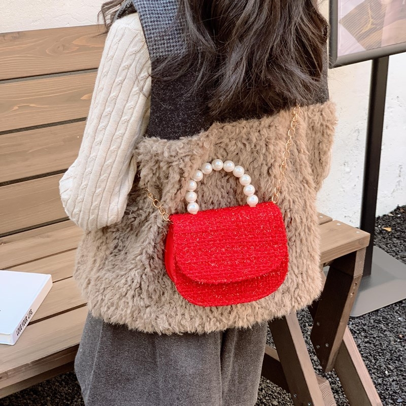 Dječja crossbody torba s perlama na ručki i motivom omotnice, proljeće 2025 izdanje, otporna na habanje, podstava od poliestera, za djevojčice (predškolska dob)