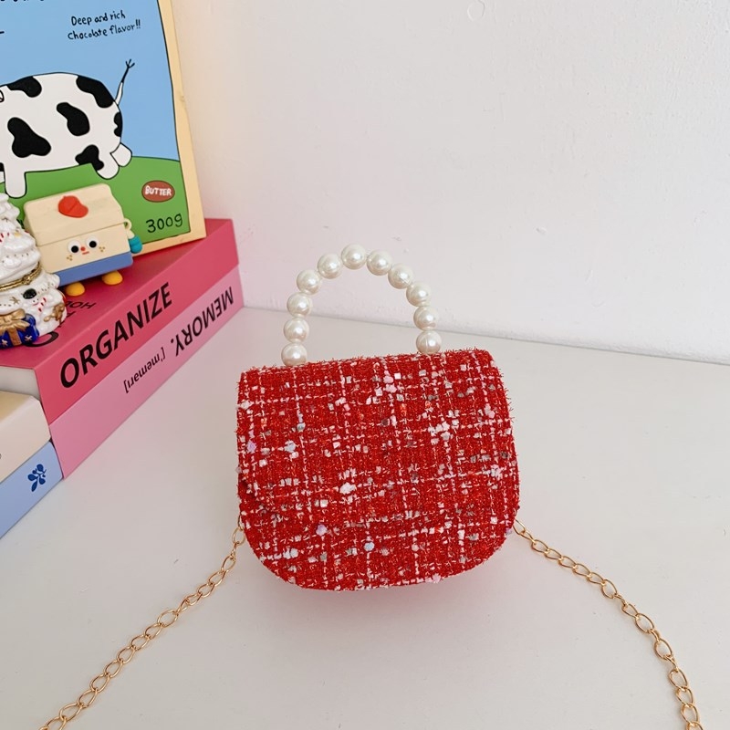 Dječja crossbody torba s perlama na ručki i motivom omotnice, proljeće 2025 izdanje, otporna na habanje, podstava od poliestera, za djevojčice (predškolska dob)