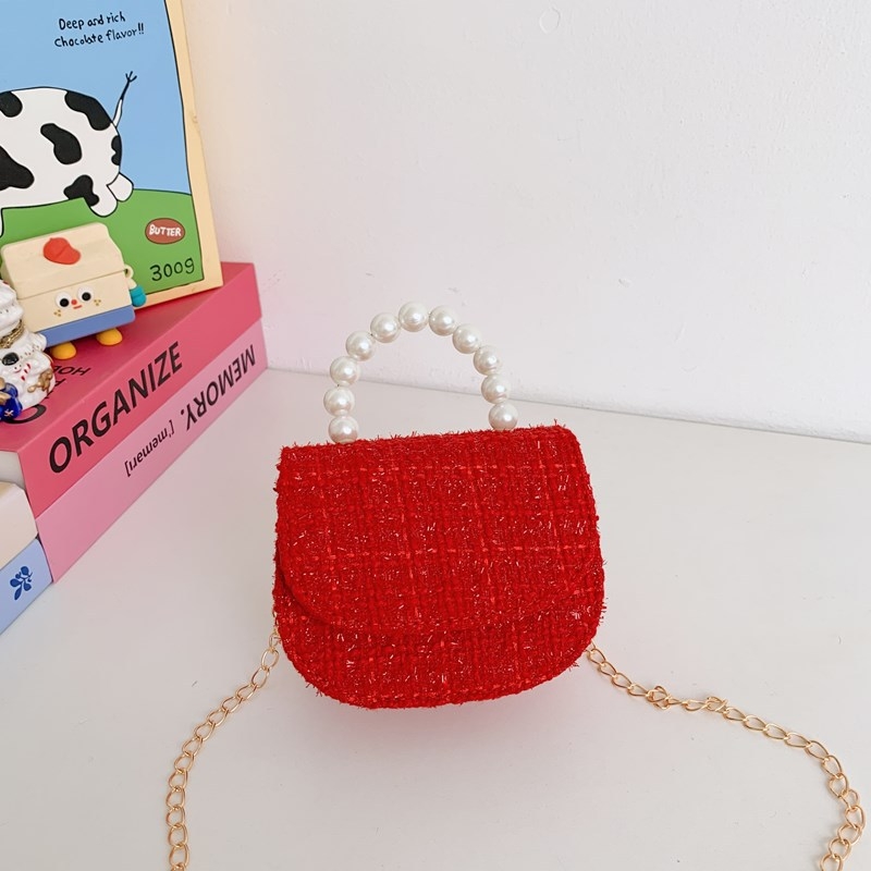 Dječja crossbody torba s perlama na ručki i motivom omotnice, proljeće 2025 izdanje, otporna na habanje, podstava od poliestera, za djevojčice (predškolska dob)