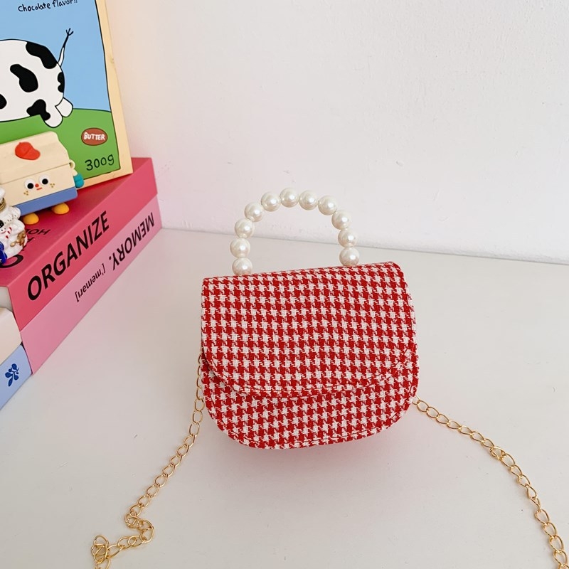 Dječja crossbody torba s perlama na ručki i motivom omotnice, proljeće 2025 izdanje, otporna na habanje, podstava od poliestera, za djevojčice (predškolska dob)