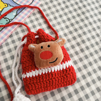 Vunena crossbody torbica za djecu s motivom snježnog čovjeka i božićnog drvca, sladak stil - Materijal: vuna; Uzorak: jednobojan; Podstava: bez podstave; Funkcije: super lagana, proširiva, smanjenje opterećenja; Dobna skupina: vrtić