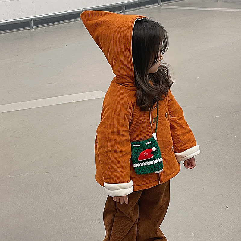 Vunena crossbody torbica za djecu s motivom snježnog čovjeka i božićnog drvca, sladak stil - Materijal: vuna; Uzorak: jednobojan; Podstava: bez podstave; Funkcije: super lagana, proširiva, smanjenje opterećenja; Dobna skupina: vrtić