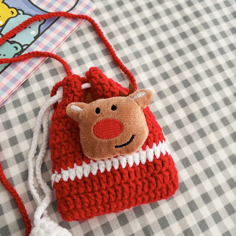 Vunena crossbody torbica za djecu s motivom snježnog čovjeka i božićnog drvca, sladak stil - Materijal: vuna; Uzorak: jednobojan; Podstava: bez podstave; Funkcije: super lagana, proširiva, smanjenje opterećenja; Dobna skupina: vrtić