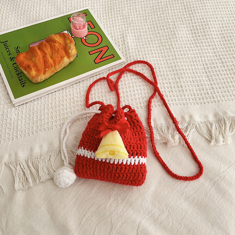 Vunena crossbody torbica za djecu s motivom snježnog čovjeka i božićnog drvca, sladak stil - Materijal: vuna; Uzorak: jednobojan; Podstava: bez podstave; Funkcije: super lagana, proširiva, smanjenje opterećenja; Dobna skupina: vrtić