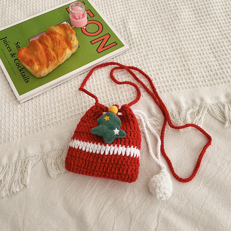 Vunena crossbody torbica za djecu s motivom snježnog čovjeka i božićnog drvca, sladak stil - Materijal: vuna; Uzorak: jednobojan; Podstava: bez podstave; Funkcije: super lagana, proširiva, smanjenje opterećenja; Dobna skupina: vrtić