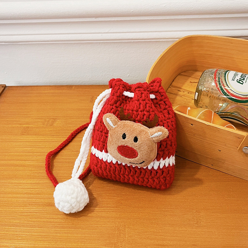 Vunena crossbody torbica za djecu s motivom snježnog čovjeka i božićnog drvca, sladak stil - Materijal: vuna; Uzorak: jednobojan; Podstava: bez podstave; Funkcije: super lagana, proširiva, smanjenje opterećenja; Dobna skupina: vrtić