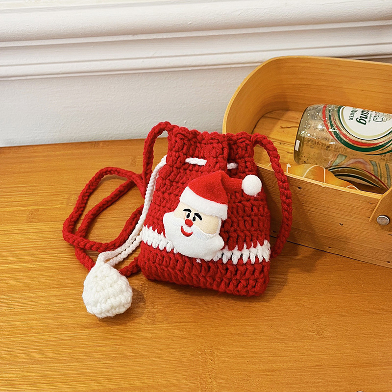 Vunena crossbody torbica za djecu s motivom snježnog čovjeka i božićnog drvca, sladak stil - Materijal: vuna; Uzorak: jednobojan; Podstava: bez podstave; Funkcije: super lagana, proširiva, smanjenje opterećenja; Dobna skupina: vrtić