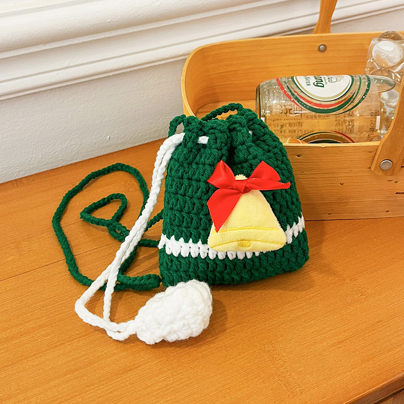 Vunena crossbody torbica za djecu s motivom snježnog čovjeka i božićnog drvca, sladak stil - Materijal: vuna; Uzorak: jednobojan; Podstava: bez podstave; Funkcije: super lagana, proširiva, smanjenje opterećenja; Dobna skupina: vrtić