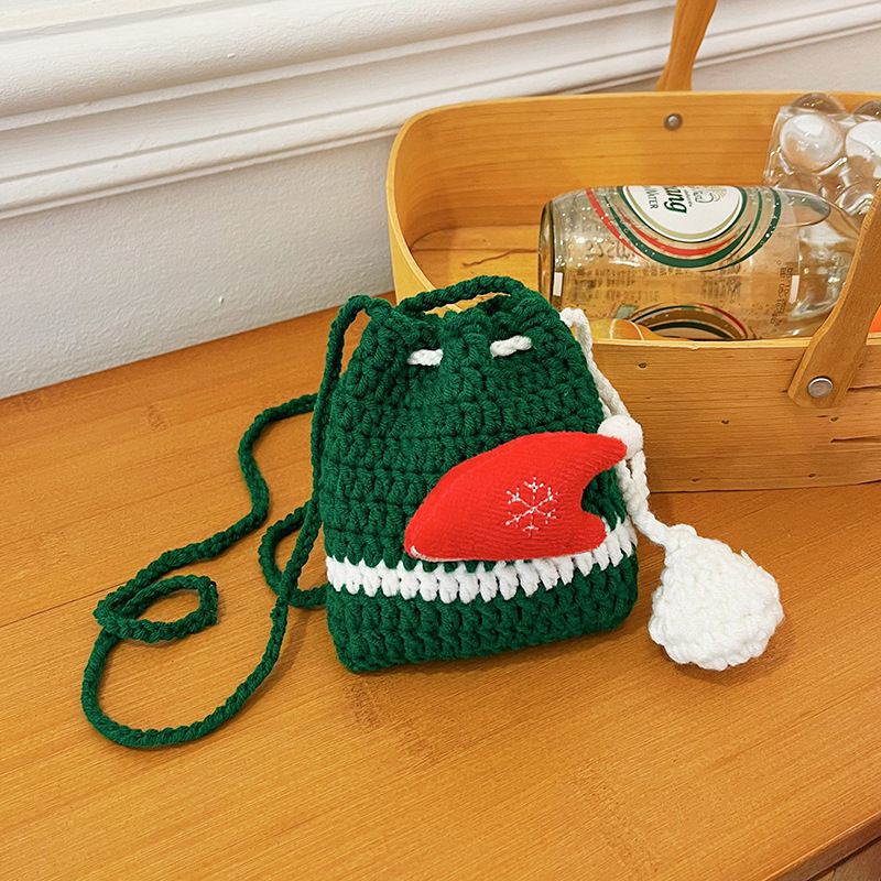 Vunena crossbody torbica za djecu s motivom snježnog čovjeka i božićnog drvca, sladak stil - Materijal: vuna; Uzorak: jednobojan; Podstava: bez podstave; Funkcije: super lagana, proširiva, smanjenje opterećenja; Dobna skupina: vrtić