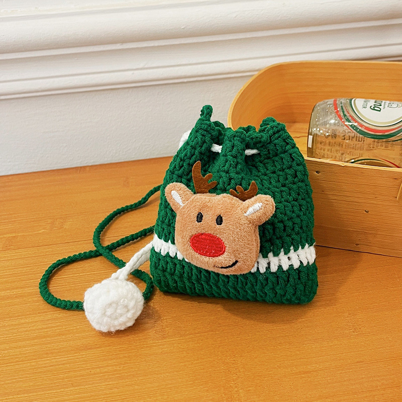 Vunena crossbody torbica za djecu s motivom snježnog čovjeka i božićnog drvca, sladak stil - Materijal: vuna; Uzorak: jednobojan; Podstava: bez podstave; Funkcije: super lagana, proširiva, smanjenje opterećenja; Dobna skupina: vrtić