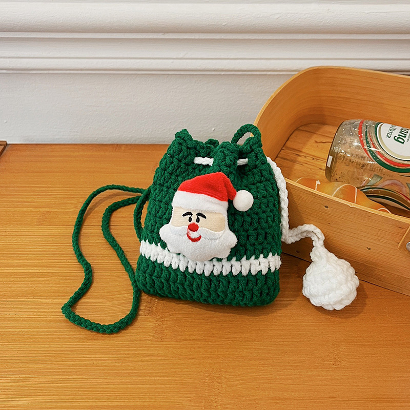 Vunena crossbody torbica za djecu s motivom snježnog čovjeka i božićnog drvca, sladak stil - Materijal: vuna; Uzorak: jednobojan; Podstava: bez podstave; Funkcije: super lagana, proširiva, smanjenje opterećenja; Dobna skupina: vrtić