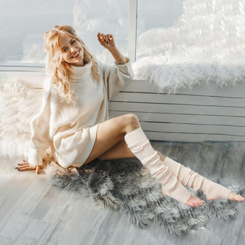 Дълги топлящи чорапи за крак за жени и мъже – рибена плетка, защита на подбедрицата, полиестерни влакна, йога, бег и фитнес