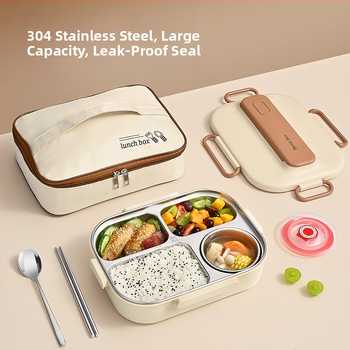 Термоизолирана кутия за обяд от 304 неръждаема стомана, правоъгълна с разделения, капацитет 1–2 л, микровълнова безопасна