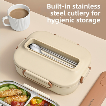 Термоизолирана кутия за обяд от 304 неръждаема стомана, правоъгълна с разделения, капацитет 1–2 л, микровълнова безопасна