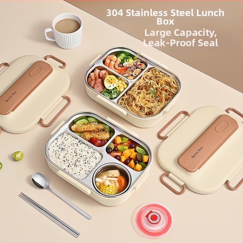 Термоизолирана кутия за обяд от 304 неръждаема стомана, правоъгълна с разделения, капацитет 1–2 л, микровълнова безопасна
