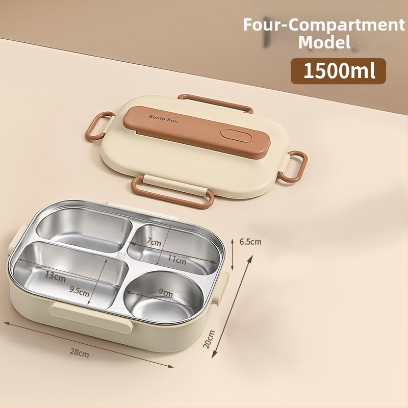 Термоизолирана кутия за обяд от 304 неръждаема стомана, правоъгълна с разделения, капацитет 1–2 л, микровълнова безопасна